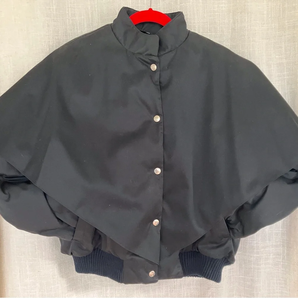 Women's Black Cape bomber Jacket quilted rain resistant size large